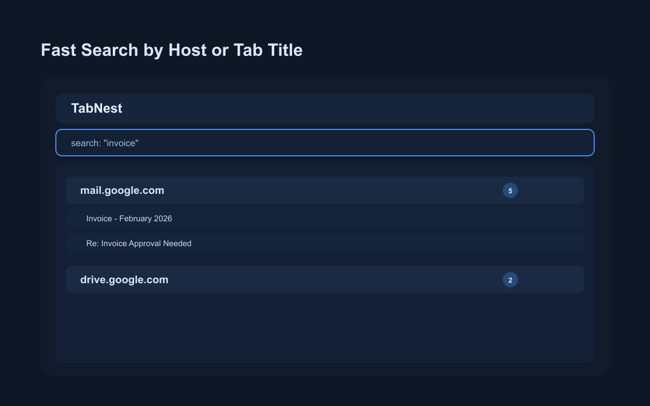 TabNest search by host and tab title